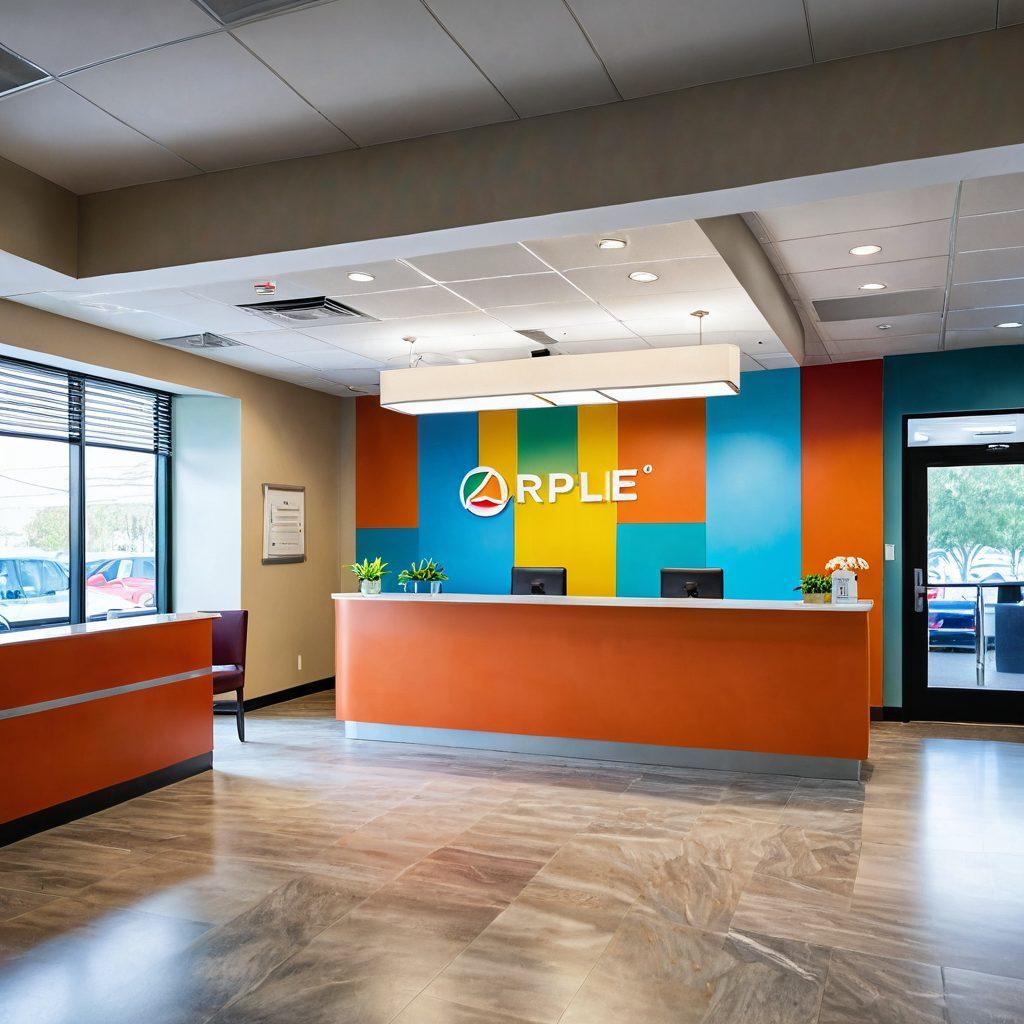 A welcoming budget-friendly clinic reception area with bright, inviting colors, featuring diverse healthcare professionals assisting happy patients. Include a large 'Affordable Health' banner and a visible information board showcasing services and pricing. Capture an atmosphere of trust and community with natural light streaming through the windows. super-realistic. vibrant colors. cheerful ambiance.